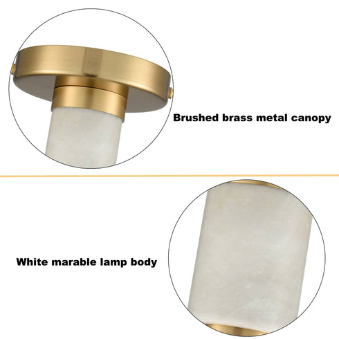 Modern Brass Semi Flush Mount Ceiling Light with White Marble for Living Room
